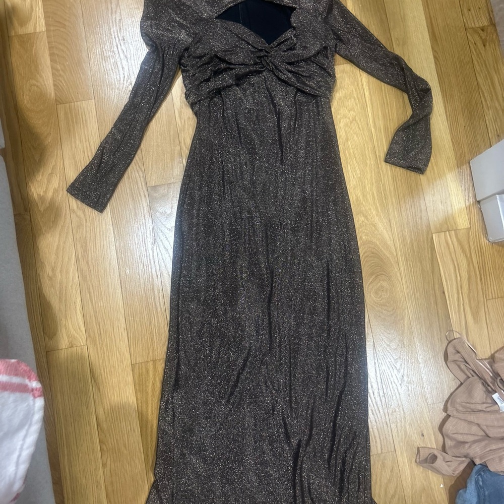 Astr Shimmering Brown Long Sleeve Dress